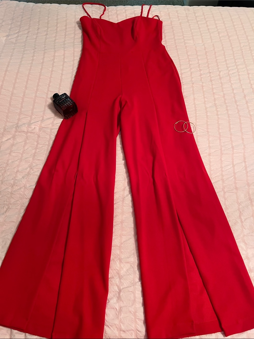 Red Strappy Wide-Leg Jumpsuit